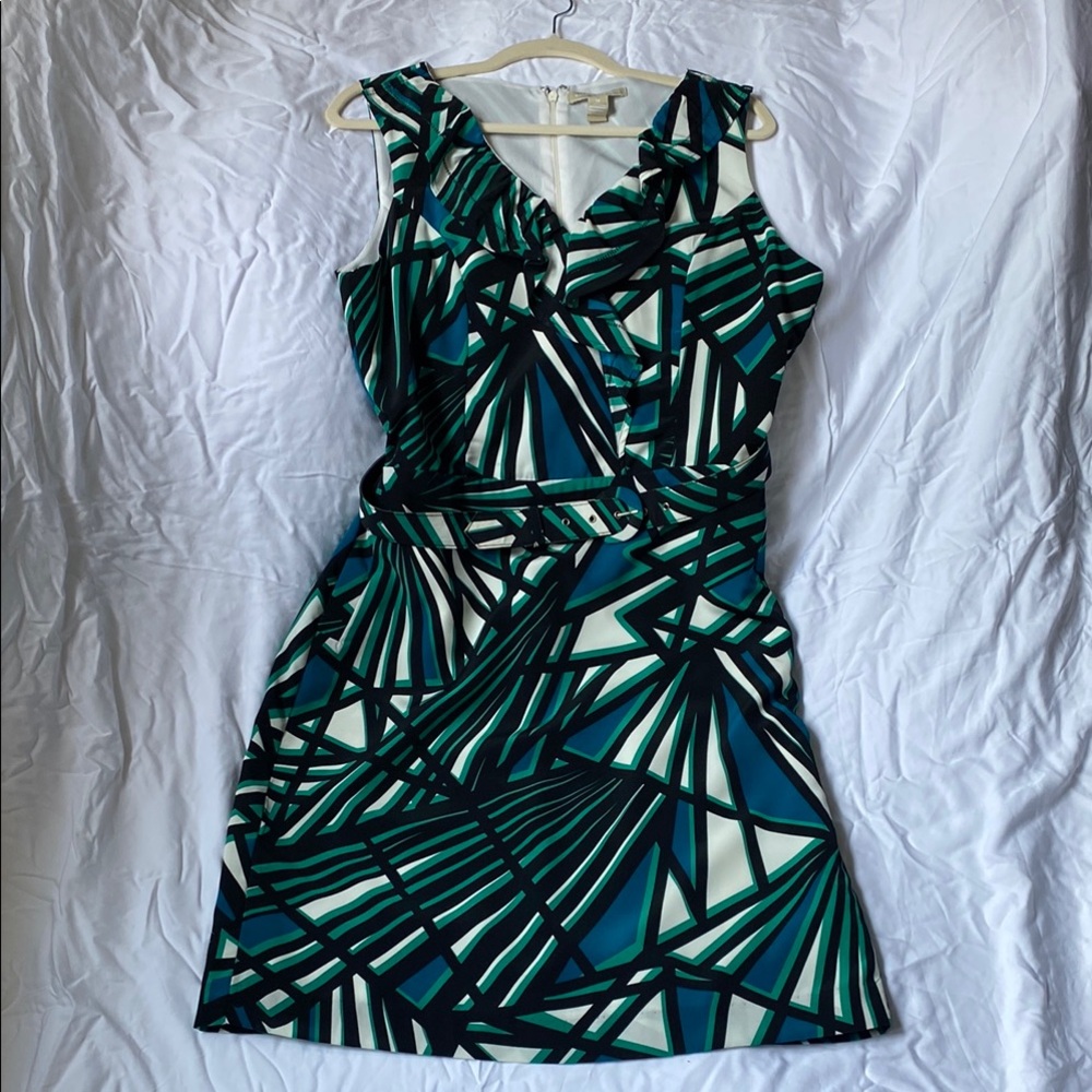 Banana Republic Factory Geometric Green and Blue Sleeveless Office Dress Size 14
